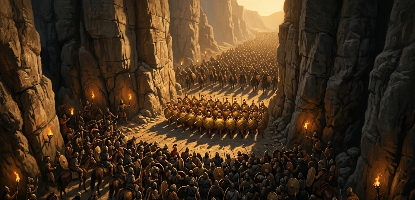 The Greeks vs the Persians at Thermopylae (Image generated by AI)