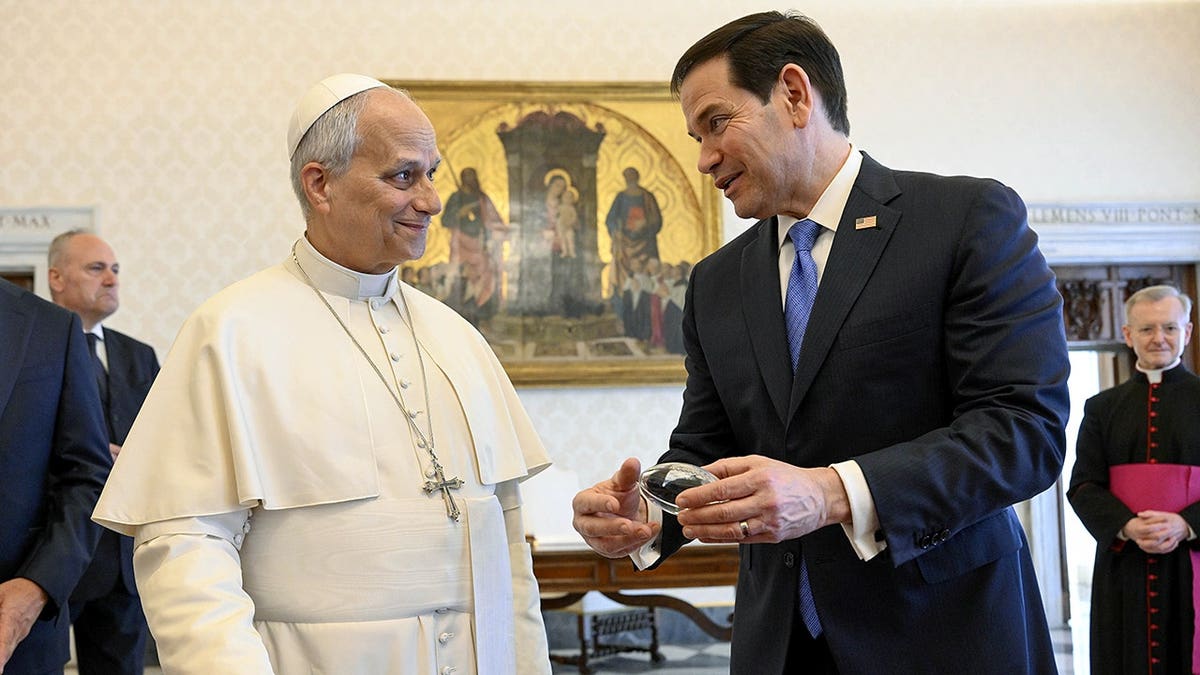 Pope Leo XIV and Marco Rubio talking
