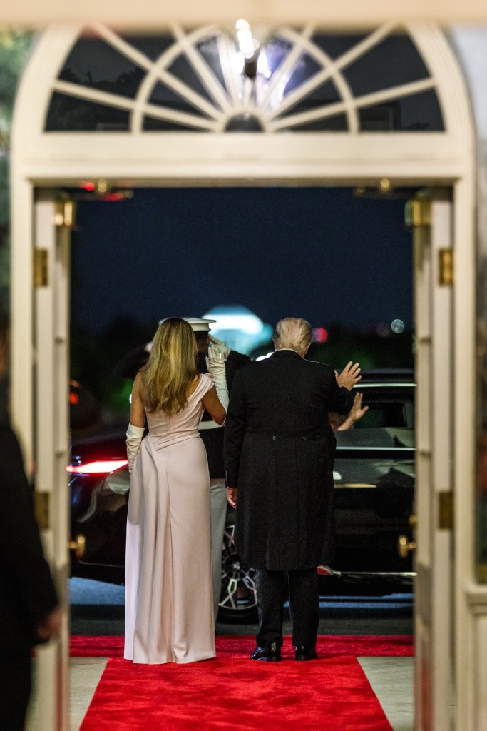 President Donald J. Trump and First Lady Melania Trump bid farewell to King Charles III and Queen Camilla of the United Kingdom at the South Portico as they depart after a State Dinner, Tuesday, April 28, 2026. (Official White House Photo by Daniel Torok)