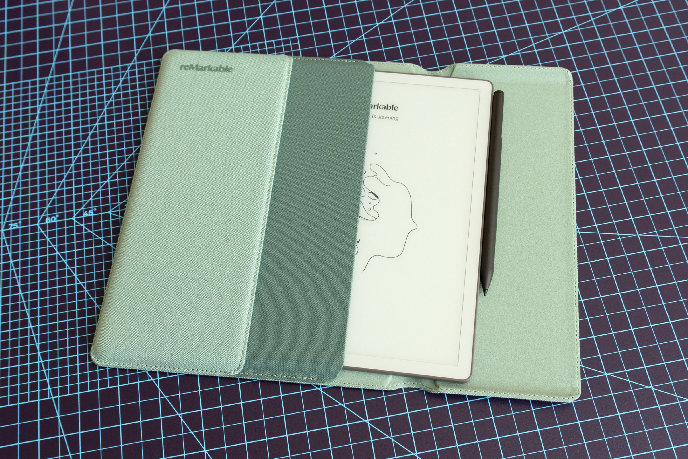 The Remarkable Paper Pure tablet half inserted into a new Sleeve Folio case.