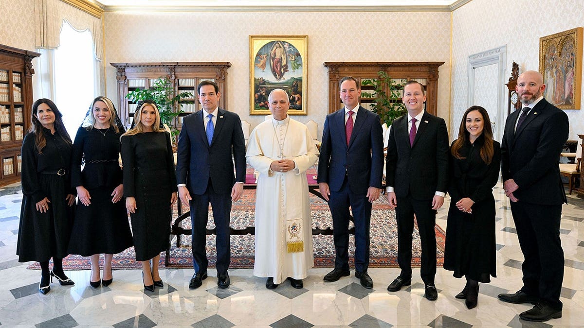 Pope Leo XIV with U.S. Secretary Of State Marco Rubio, his wife Jeanette Dousdebes Rubio and delegation