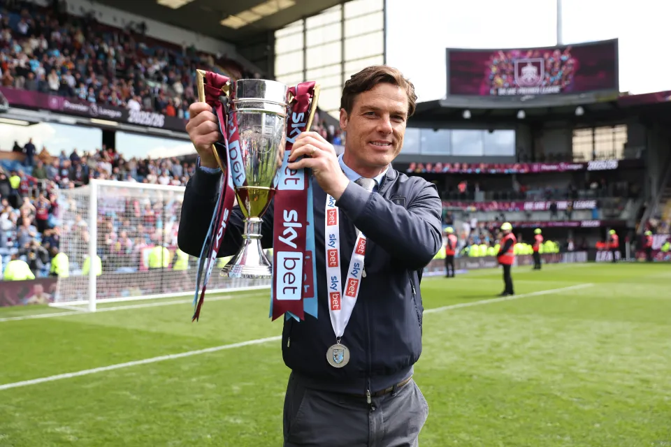 Scott Parker, Manager of Burnley, poses for a photo with the Sky Bet Championship runners up trophy, after the teams 3-1 victory in during the Sky Bet Championship match between Burnley FC and Millwall FC