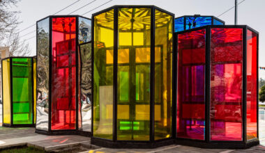 stained glass octagons compose an interactive urban maze in iran