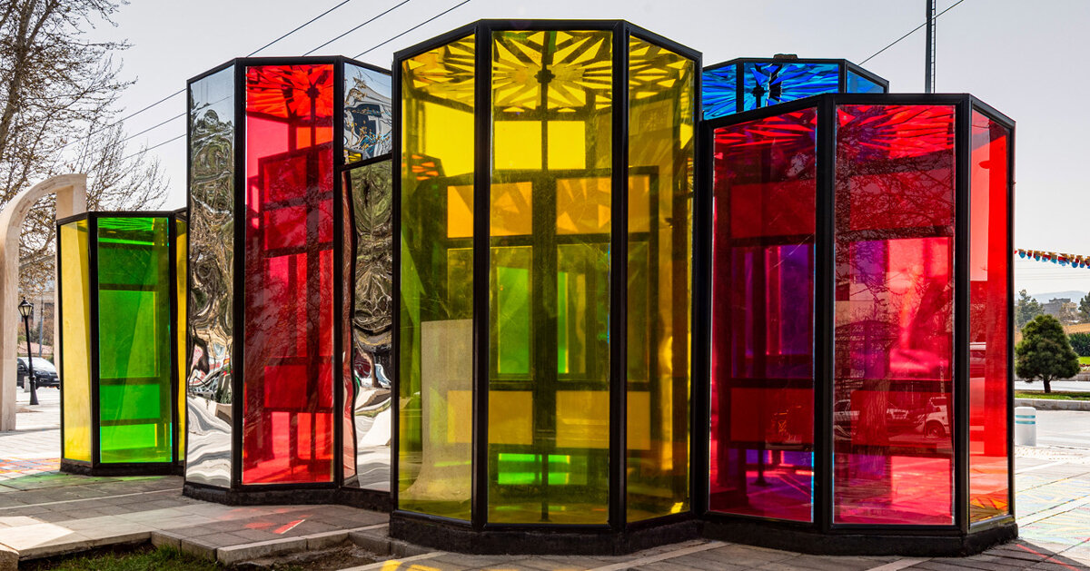 stained glass octagons compose an interactive urban maze in iran