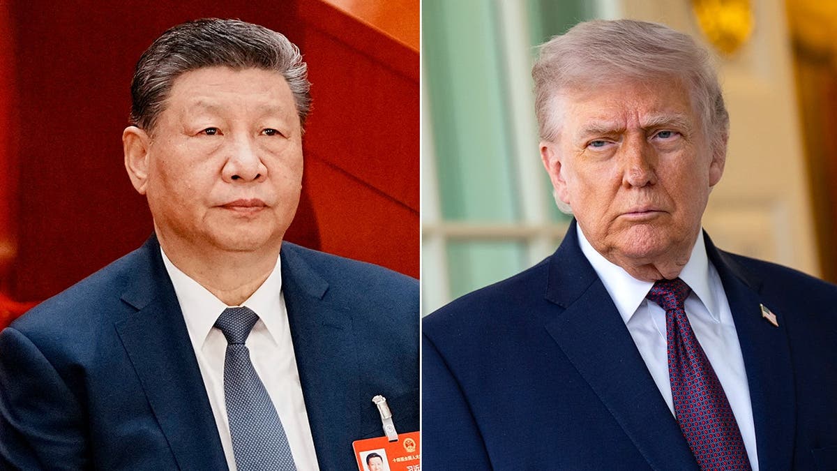 Split image shows Xi Jinping and President Donald Trump amid China-Iran tensions.