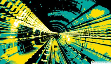 an illustration of an underground tunnel using mostly green, yellow and black