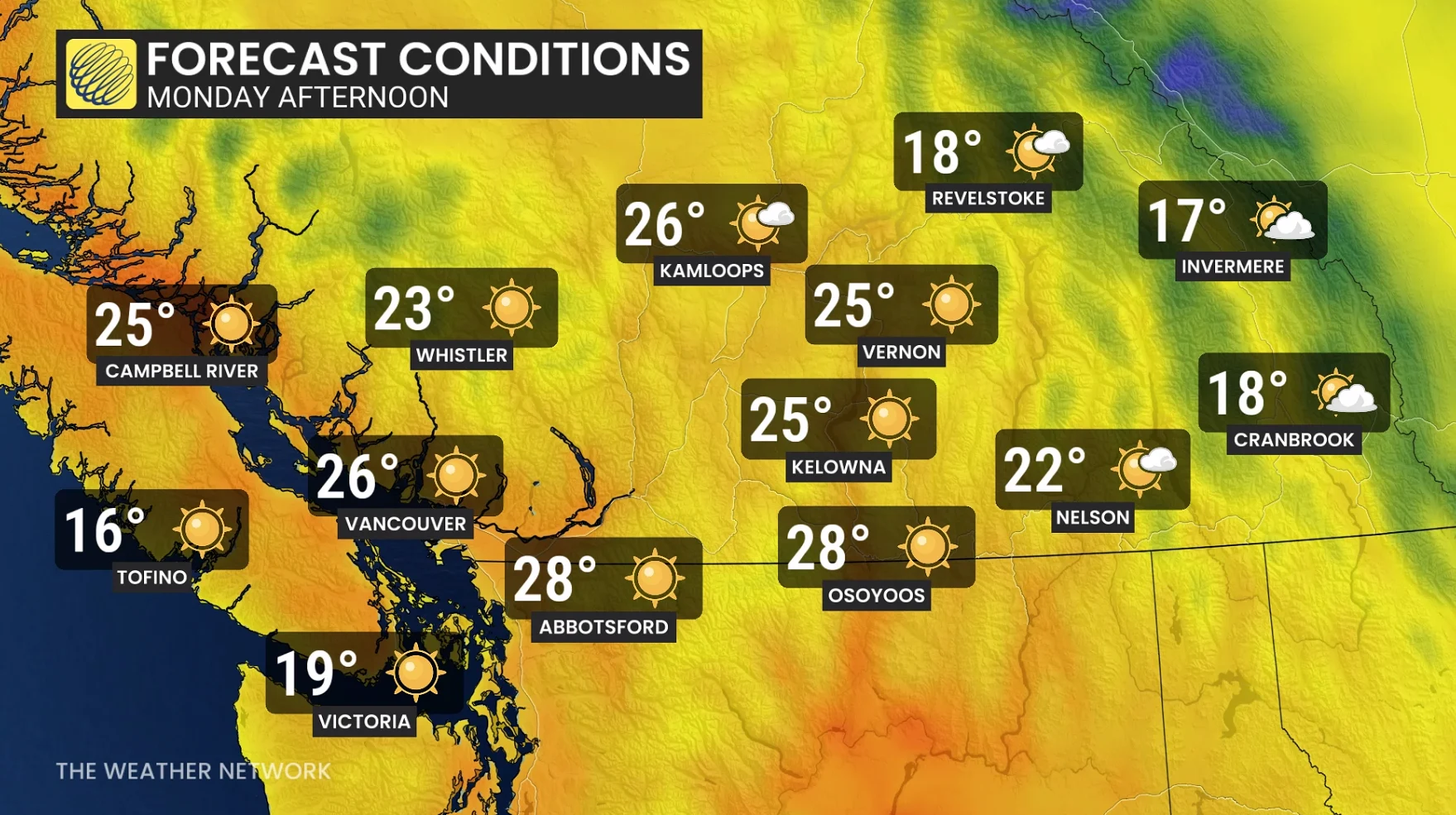 B.C., Afternoon, Hot, Conditions, Weather, Sun, Fire, May 04, 2026. (The Weather Network/Kelly Sonnenburg)