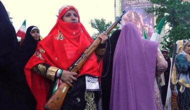 Armed members of Iran's nomadic Bakhtiari tribe march in Tehran amid tensions with US