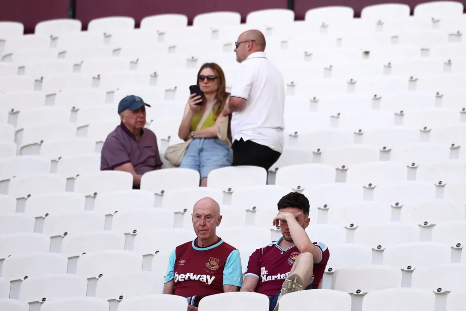 West Ham fans look dejected at the London Stadium