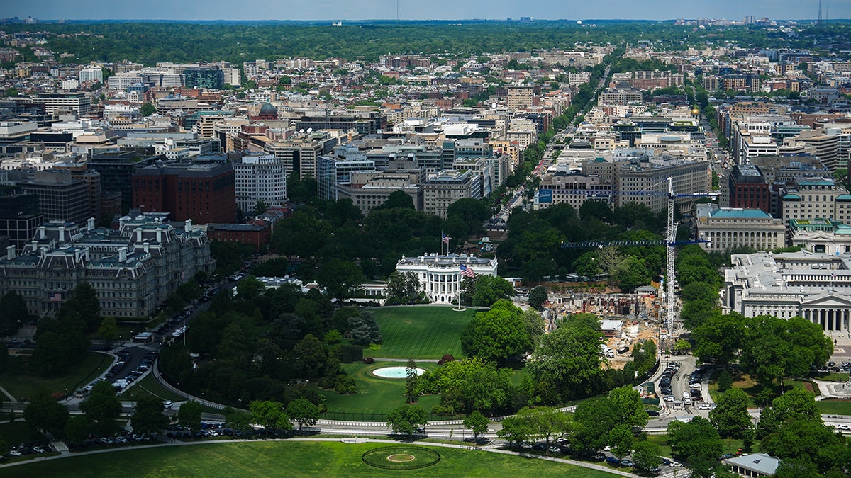 New White House ballroom construction site seen from Washington Monument