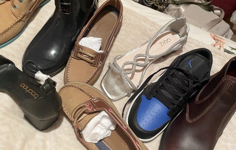 A woman with one foot is searching for an amputee to share shoes with - so her two bin bags full of unwanted right foot size six shoes don't go to waste. (Photo: Emma Henson/ SWNS)