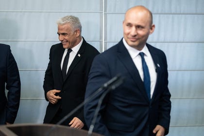 Bennett and Lapid, last month. Their rejection of Arabs as legitimate partners may impact Arab voter motivation. Credit: Itay Cohen Bennett and Lapid, last month. Their rejection of Arabs as legitimate partners may impact Arab voter motivation.