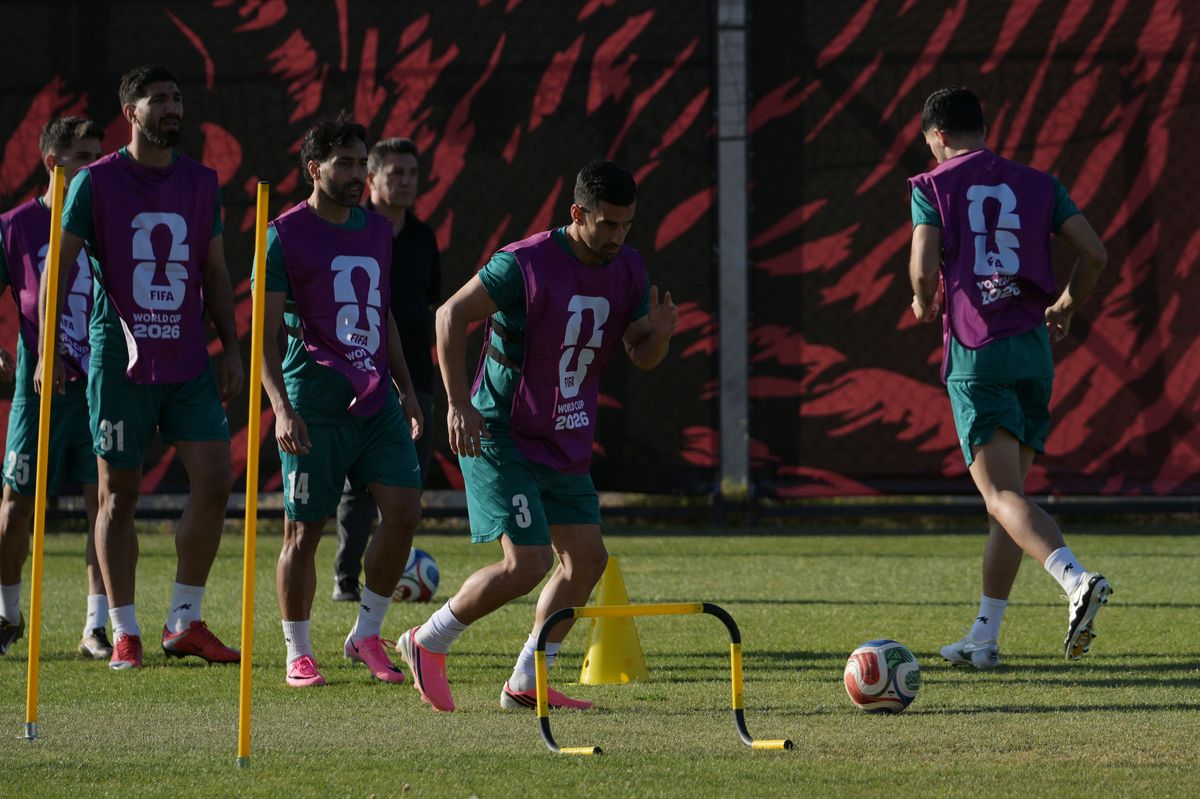 Iran's defender #03 Ehsan Hajsafi takes part in a training session during the 2026 World Cup football tournament