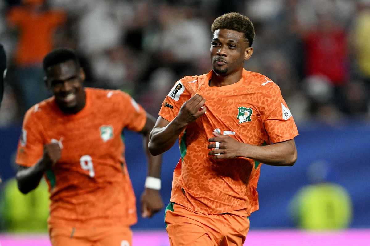 Amad after scoring for Ivory Coast against Ecuador