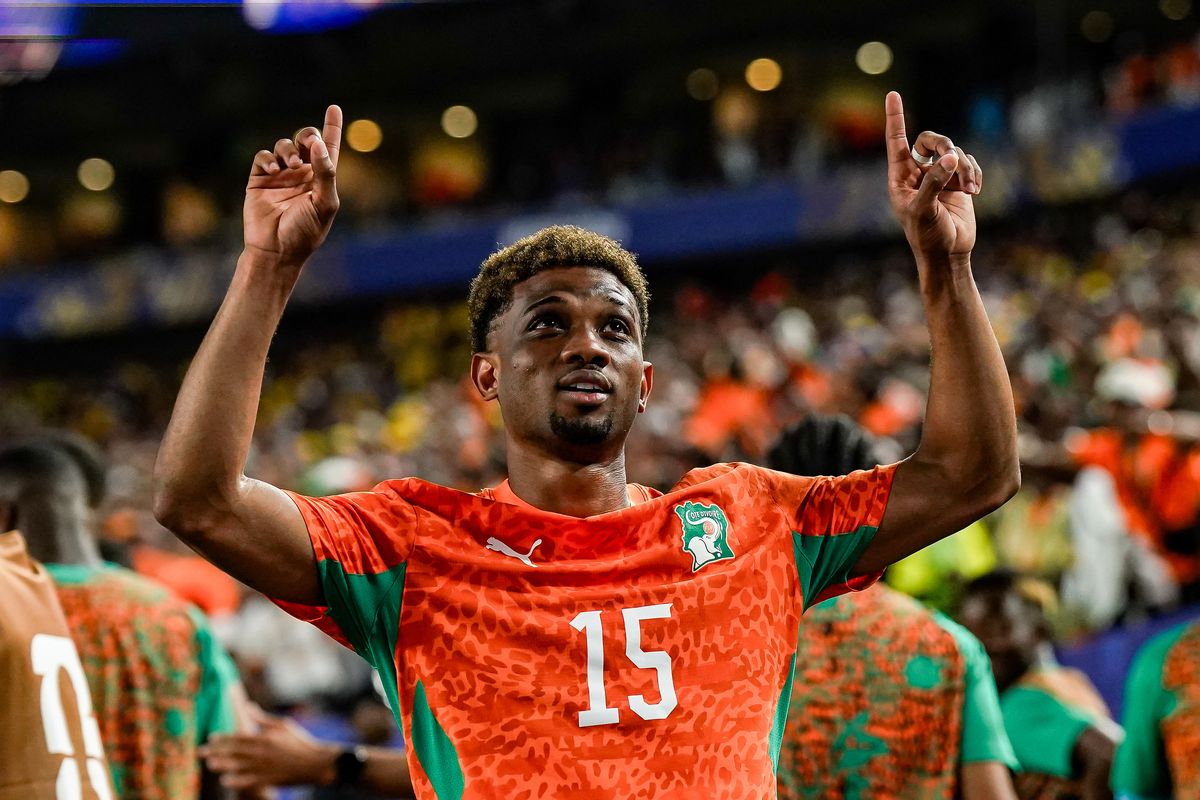 Amad celebrates after scoring for Ivory Coast against Ecuador