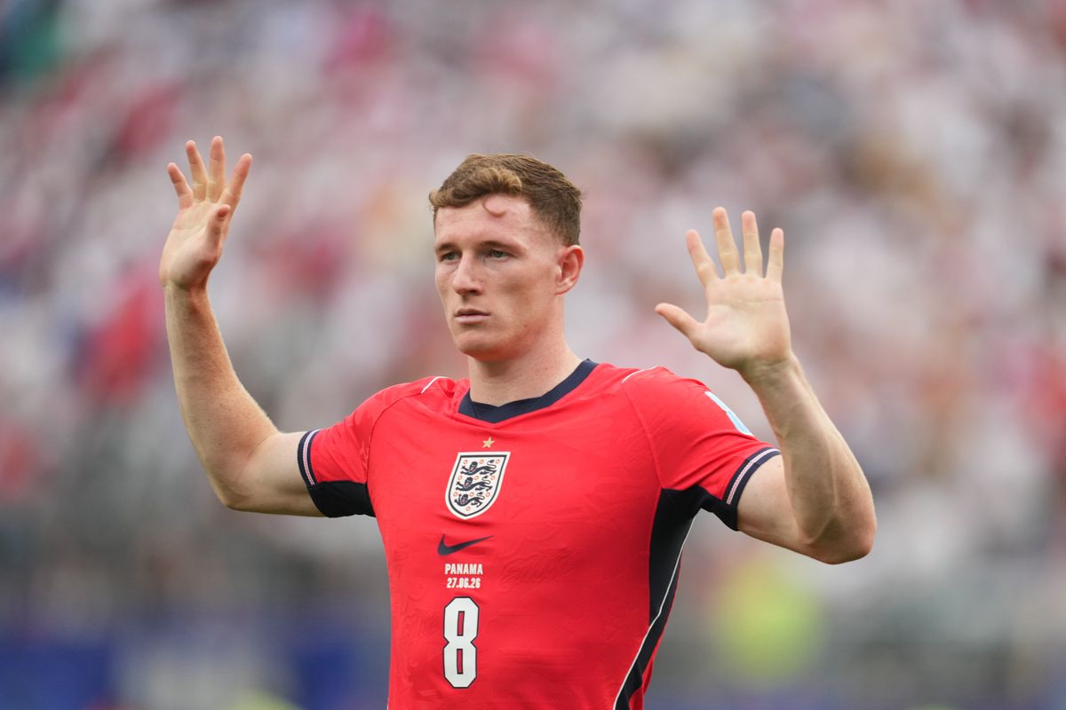Elliot Anderson (England) looks on during Group L FIFA World Cup 2026, Panama and England, Met Life Stadium, New jersey, USA on June 27 2026. (Photo by Ulrik Pedersen/NurPhoto via Getty Images)