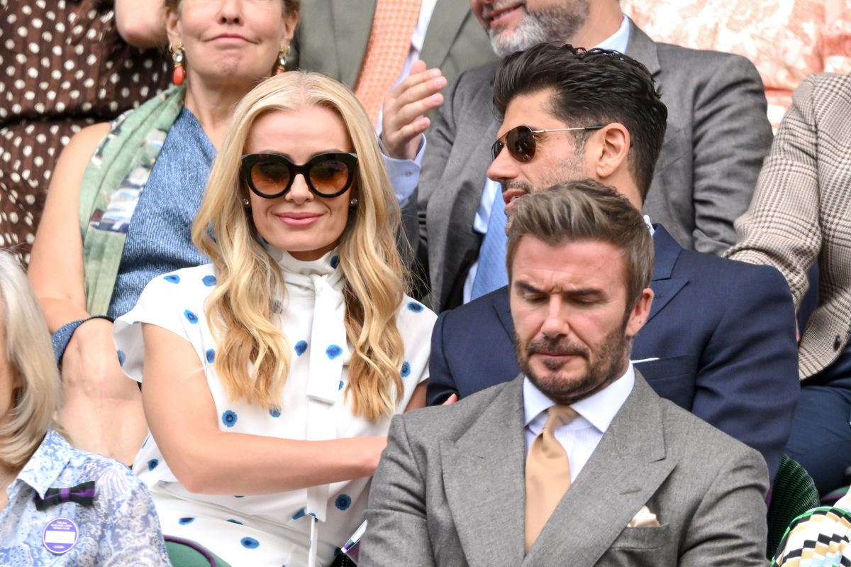 Katherine Jenkins and husband Andrew Levitas were placed directly behind David Beckham in the Wimbledon Royal Box