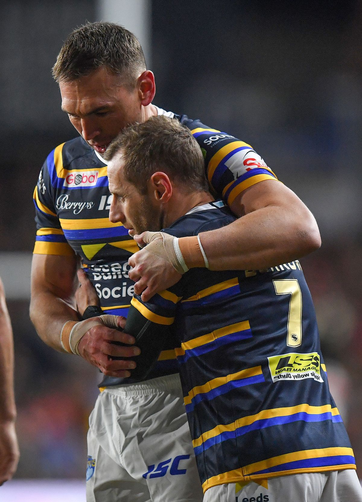 Kevin Sinfield (left) hugs Rob Burrow