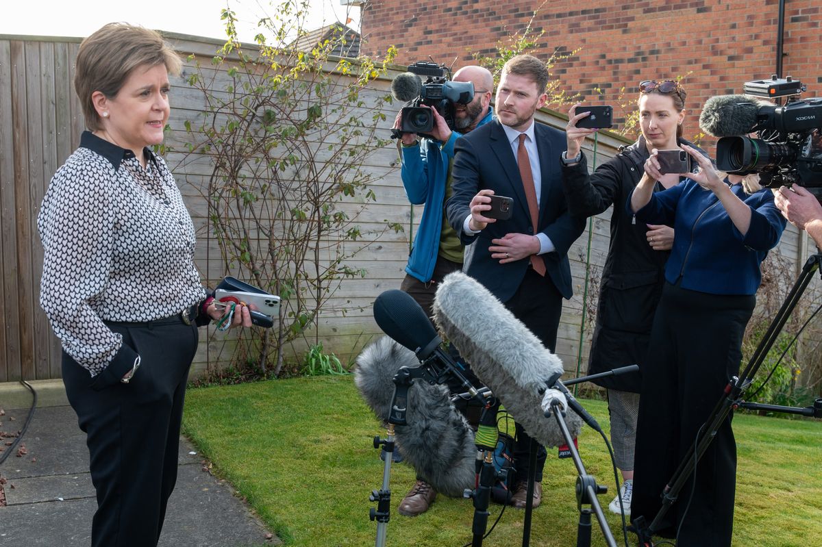The former First Minister speaks to the media outside her home near Glasgow after she was told she wouldn't be charged