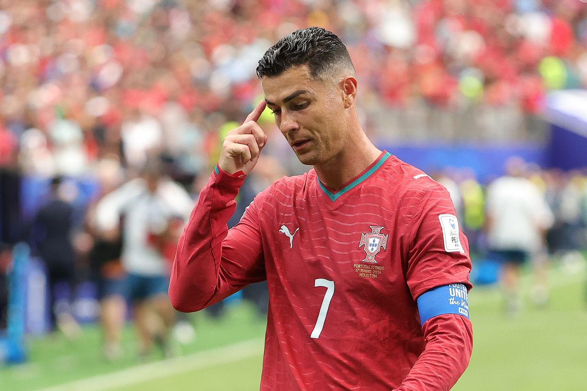 Cristiano Ronaldo of Portugal walks off the pitch after the 1-1 draw with DR Congo