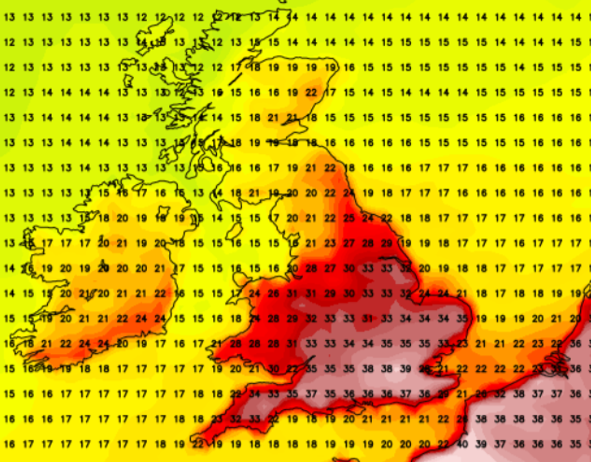 A map showing the highest temperatures on June 28
