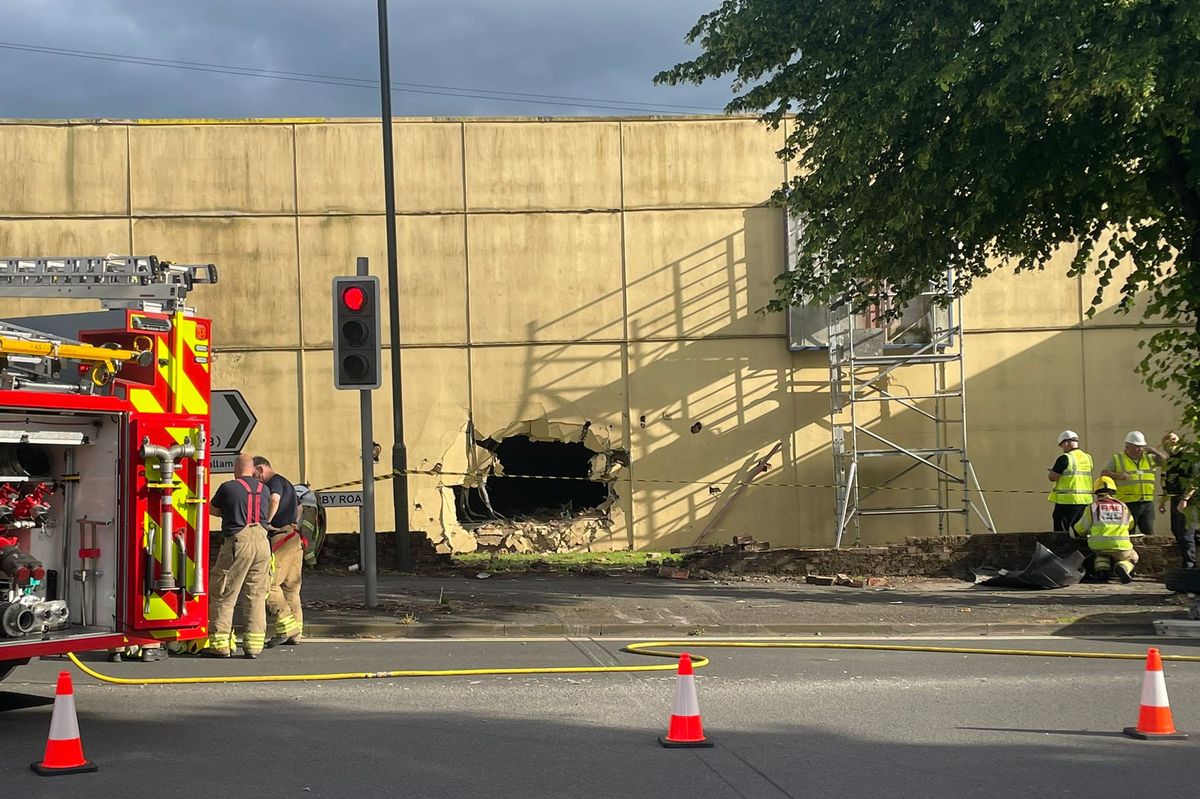 A picture of the hole in the side of MFA Bowl, Ilkeston. 