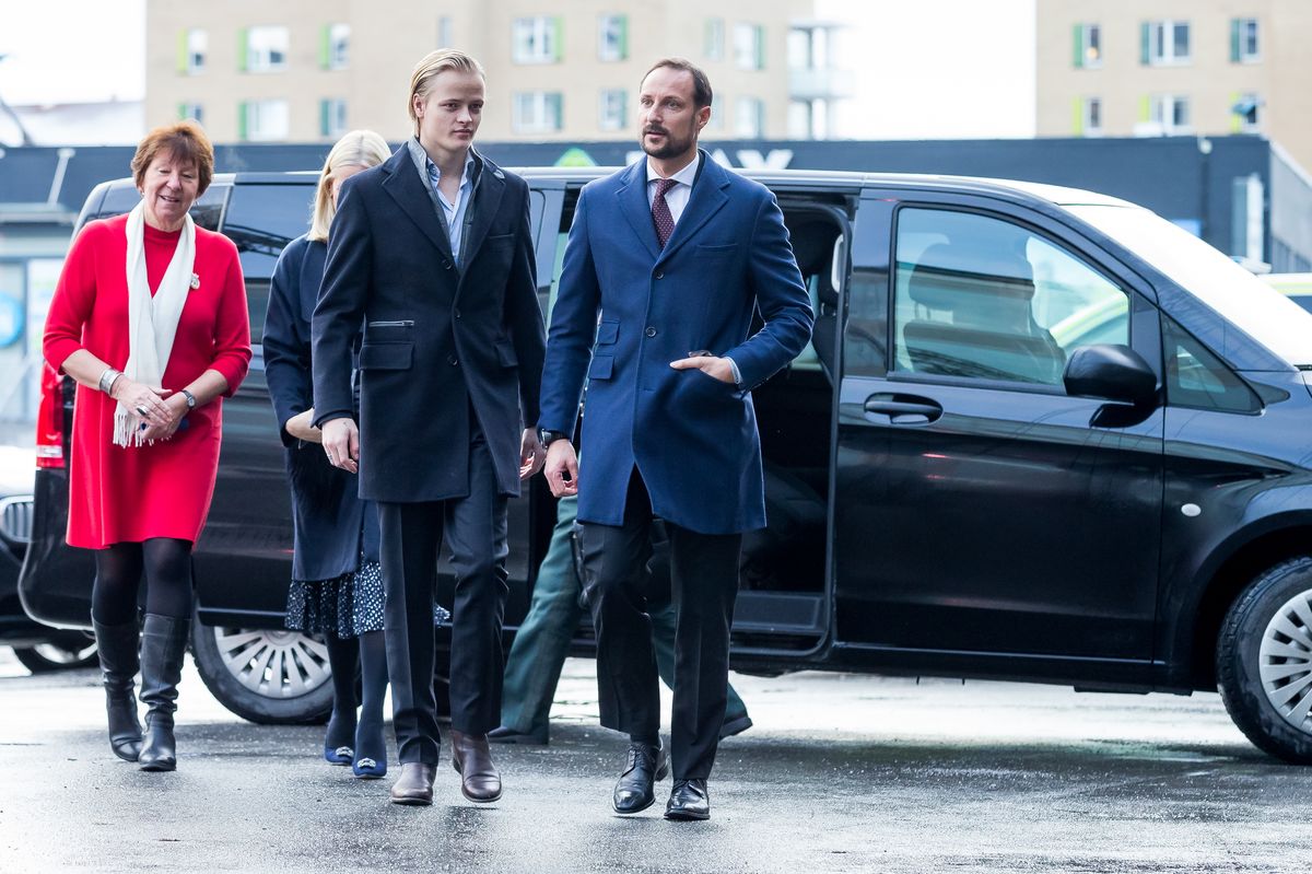 Marianne Borgen the Mayor of Oslo and Princess Mette Marit's oldest son Marius Borg Hoiby of Norway and Prince Haakon of Norway attend a charity Christmas Luncheon for the less fortunate at the Egon restaurant in Storo on December 24, 2017 in Oslo, Norway