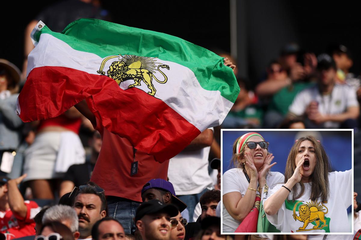 Iranian World Cup soccer fans wave pre-revolutionary flag inside stadium despite FIFA ban
