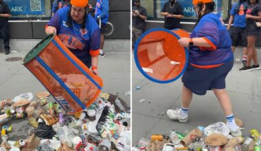 ‘Incredibly stupid’ Knicks fan dumps trash onto the street to steal blue and orange trashcan