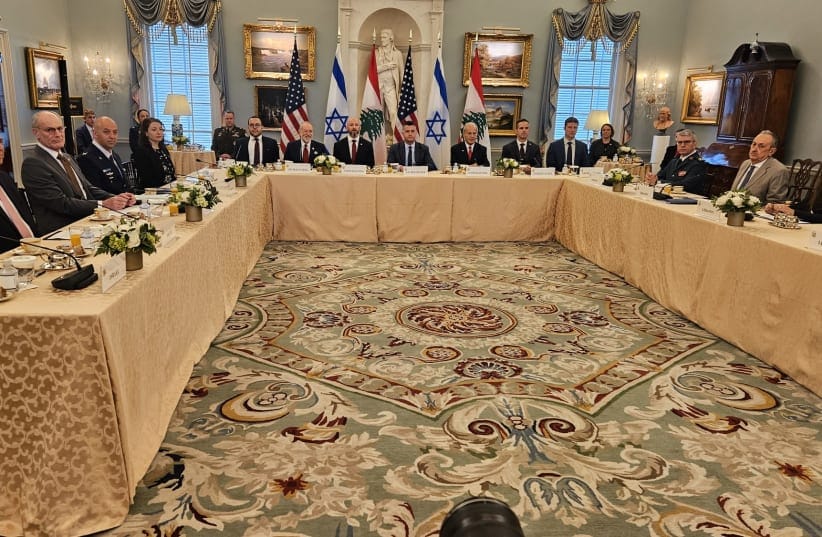Talks between the US, Lebanon, and Israel in Washington DC earlier this year. 