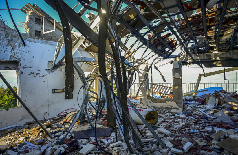 A view of a house damaged by a missile fired by Hezbollah from Lebanon in Misgav Am in northern Israel, May 1, 2026.