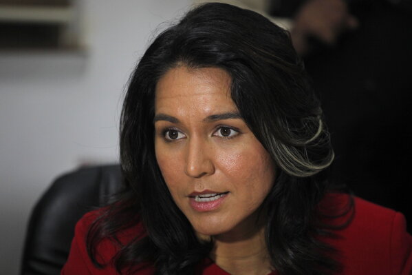 Tulsi Gabbard speaks during a meeting at Gujarat Chamber of Commerce and Industry (GCCI) in Ahmadabad, India, Saturday, Dec. 27, 2014. Gabbard is on an official visit to India. (AP Photo/Ajit Solanki)