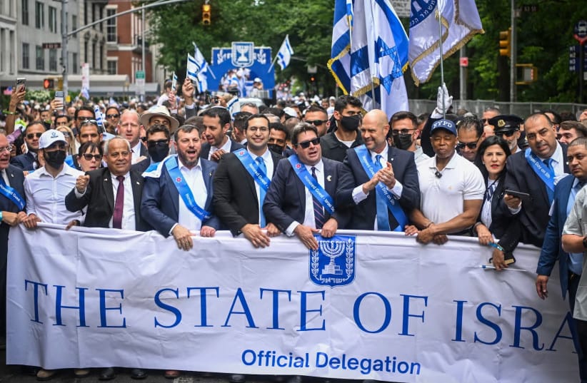 Israeli politicians, government ministers, public officials and supporters take part in the Israel Day Parade in New York City, May 31, 2026