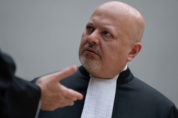 Chief Prosecutor Karim Khan talks before convening the International Criminal Court (ICC) in The Hague, Netherlands, March 14, 2025. (AP Photo/Peter Dejong, Pool, File)