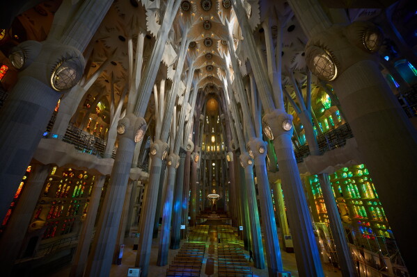 A view of the Basilica of the Sagrada Familia in Barcelona, Spain, Wednesday, May 20, 2026, ahead of Pope Leo XIV's visit to the city in June. (AP Photo/Emilio Morenatti)