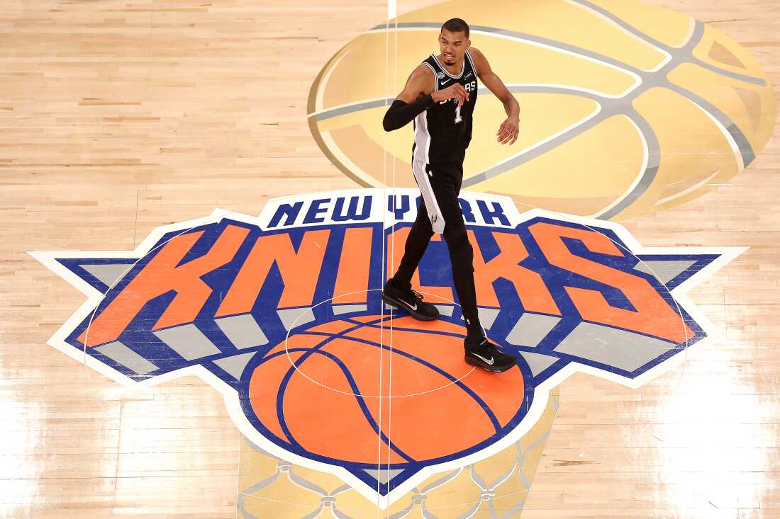 Victor Wembanyama, #1 of the San Antonio Spurs, reacts during the second quarter against the New York Knicks in Game 3 of the 2026 NBA Finals at Madison Square Garden on June 8 in New York City.
