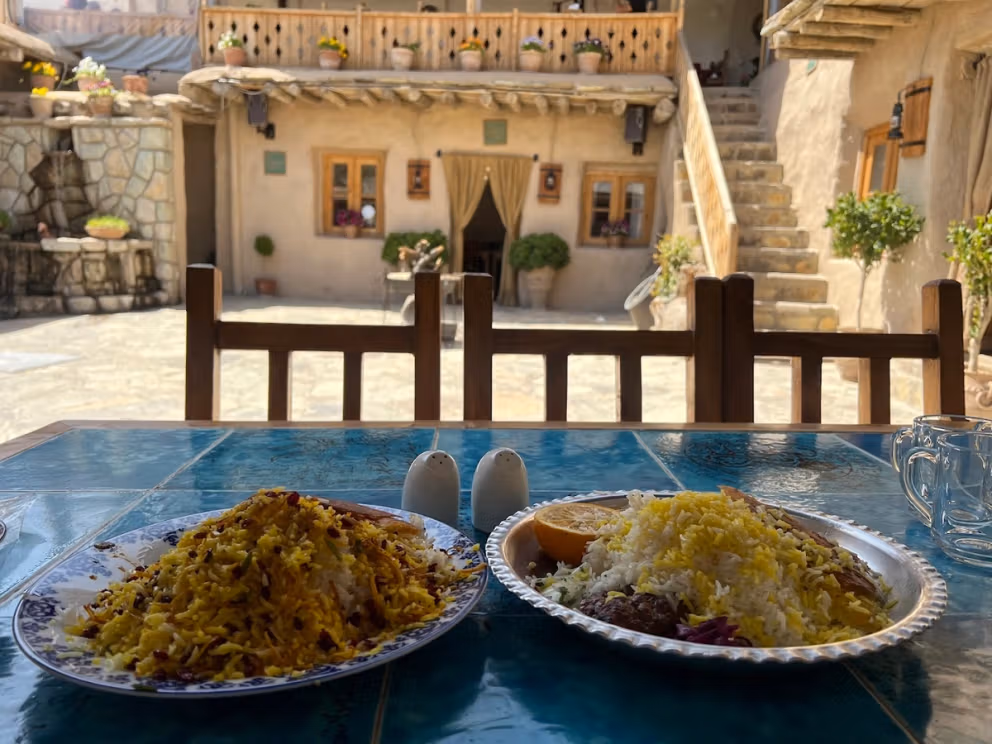 Traditional Iranian rice dishes served at an eco-lodge restaurant