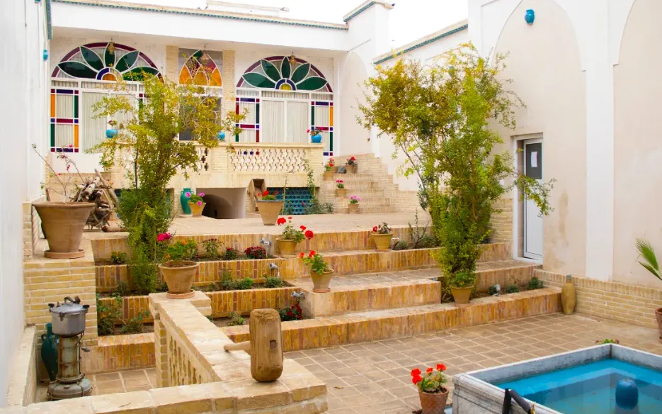 A traditional courtyard at an eco-lodge in central Iran