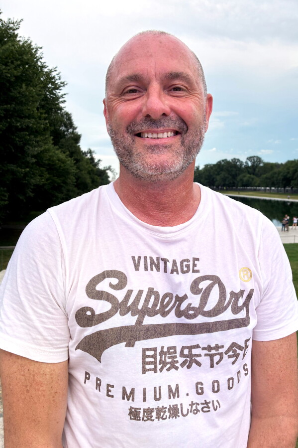 David Holstead, from Albany, West Australia, poses for a photo at the Lincoln Memorial, Friday, June 12, 2026, in Washington. (AP Photo/Fatima Hussein)