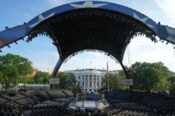 The arena for the UFC Freedom 250 fights on the South Lawn of the White House is photographed Thursday, June 11, 2026, in Washington. (AP Photo/Alex Brandon)