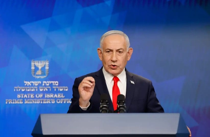 Prime Minister Benjamin Netanyahu speaks to reporters in Jerusalem, June 15, 2026.