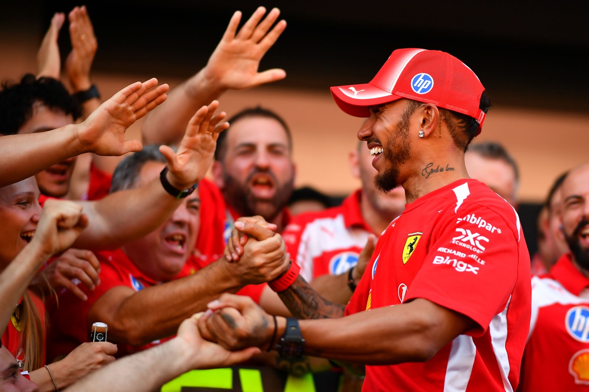 Lewis Hamilton's first Ferrari win celebrations spill into the streets in Italy