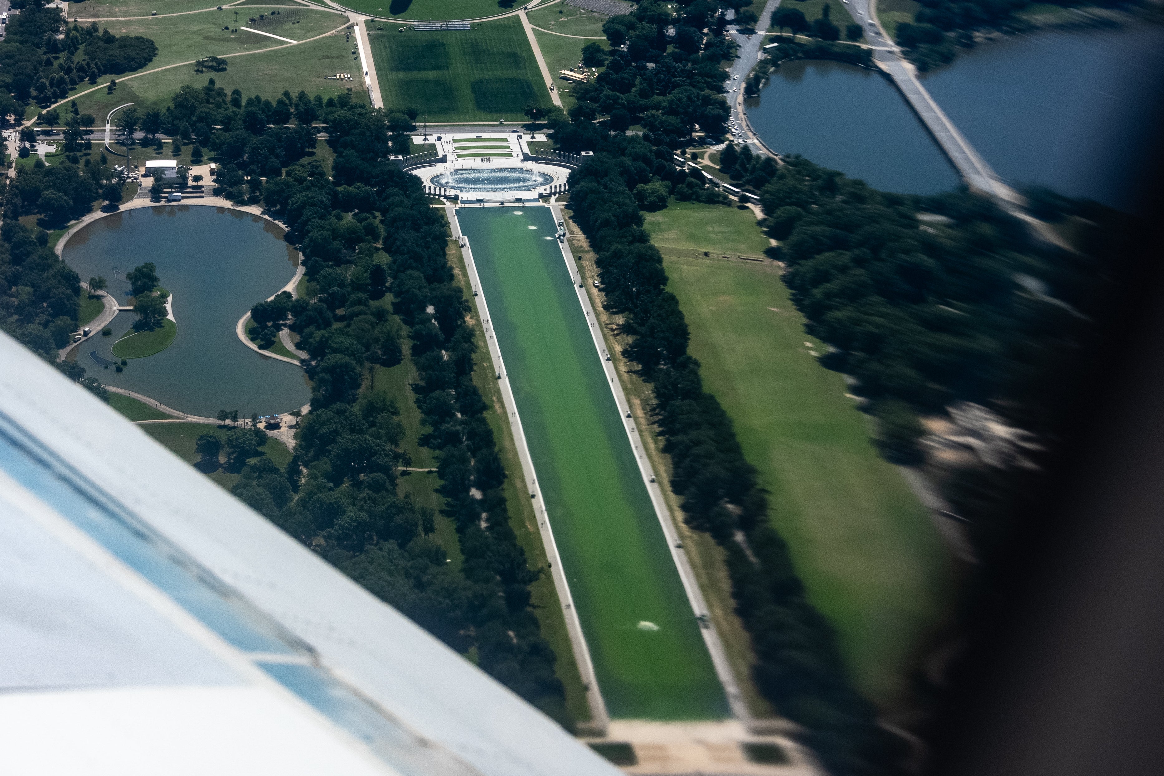 Just days after Trump's $14 million refurbishment was completed, the Reflecting Pool became overgrown with algae