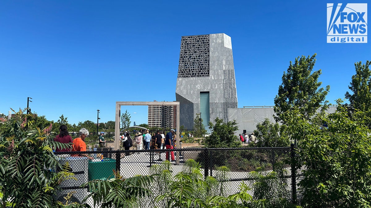 The Obama Presidential Center with the Eleanor Roosevelt Fruit and Vegetable Garden in the foreground.