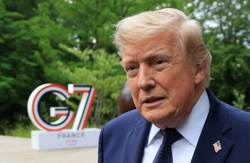 US President Donald Trump arrives to attend a musical interlude before a gala dinner as part of the G7 summit in Evian-les-Bains, France, June 16, 2026.