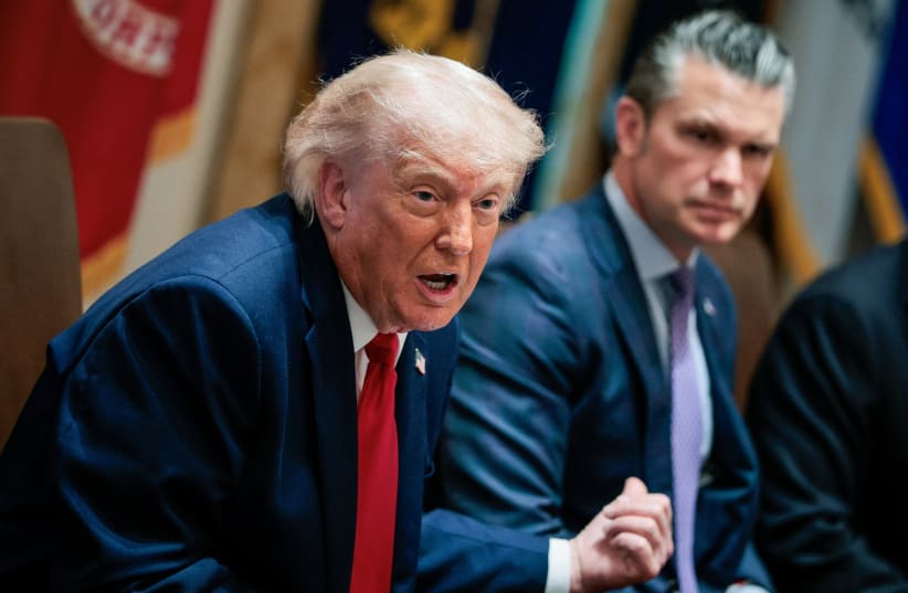 US President Donald Trump speaks next to Defense Secretary Pete Hegseth during a cabinet meeting in the Cabinet Room at the White House, in Washington, DC, US, May 27, 2026.