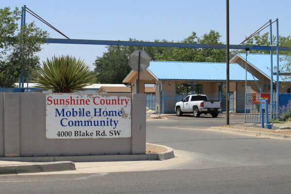 This June 12, 2026 photo shows a mobile home park where federal agents monitored, but did not seize, a shipment of fentanyl in Albuquerque, N.M. (AP Photo/Susan Montoya Bryan)
