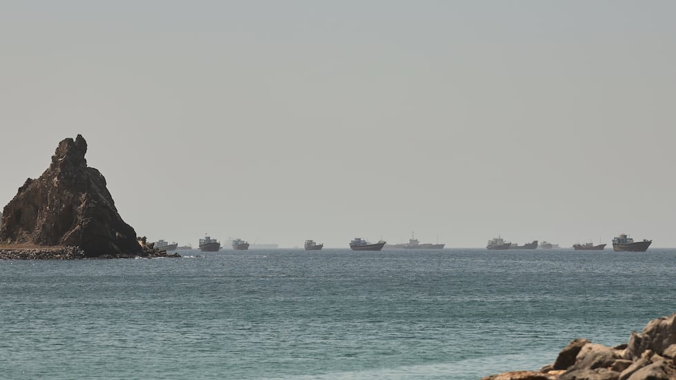 FILE -- Tankers and cargo vessels are seen in the Gulf of Oman, along shipping routes linking...