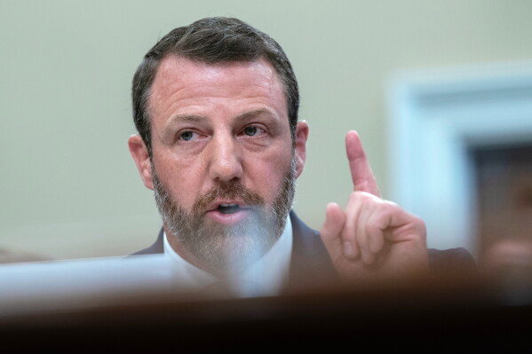 Homeland Security Secretary Markwayne Mullin testifies before the House Committee on Appropriations subcommittee on Homeland Security on Capitol Hill, Thursday, June 25, 2026, in Washington. (AP Photo/Jose Luis Magana)
