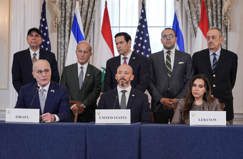 Israel's Ambassador to the US Yechiel Leiter speaks next to US Secretary of State Marco Rubio, State Department Counselor Daniel Holler, and Lebanon's Ambassador to the US Nada Hamadeh during a meeting at the State Department in Washington, DC, US, June 26, 2026.